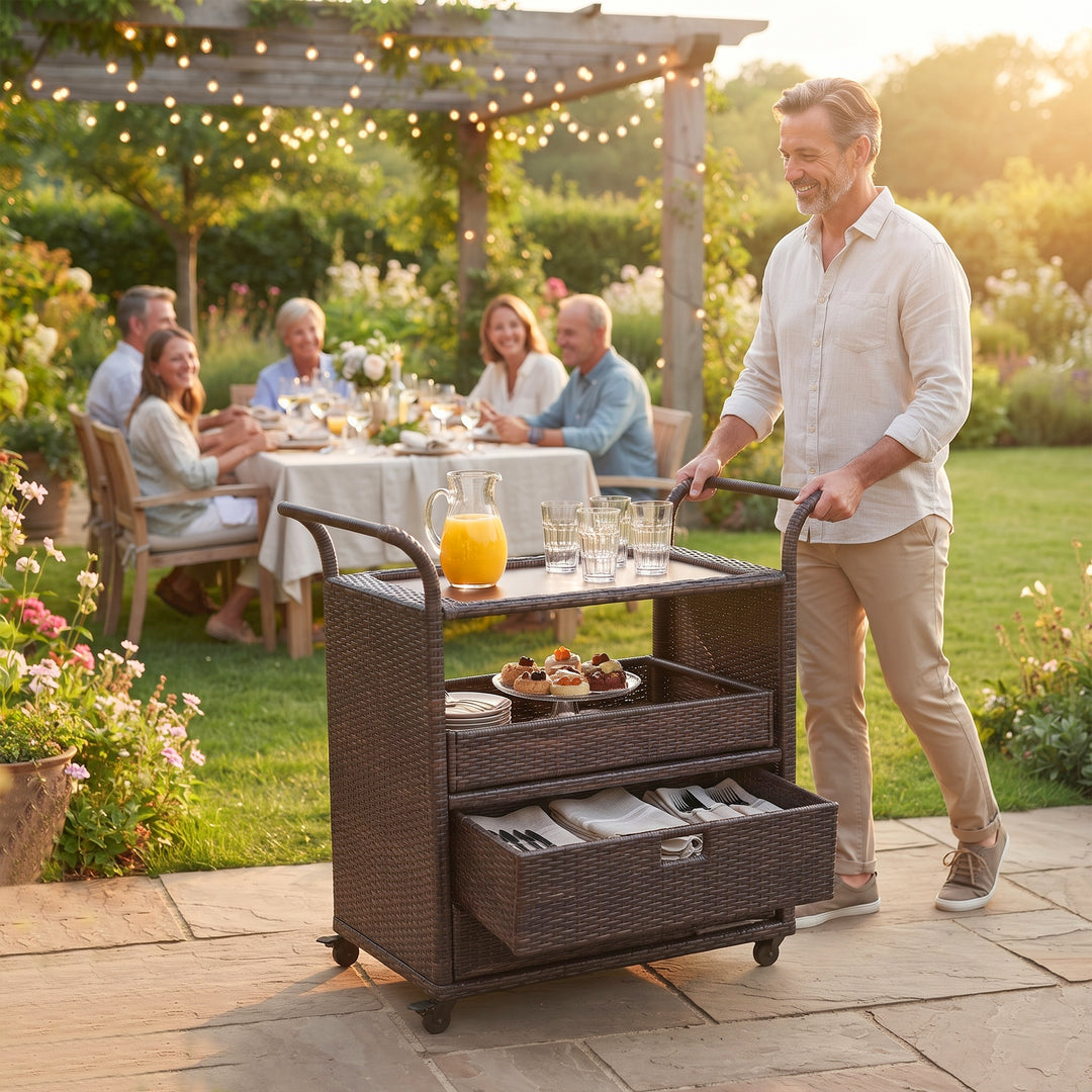 KNOX Outdoor Patio Bar Serving Cart (Dark Brown)