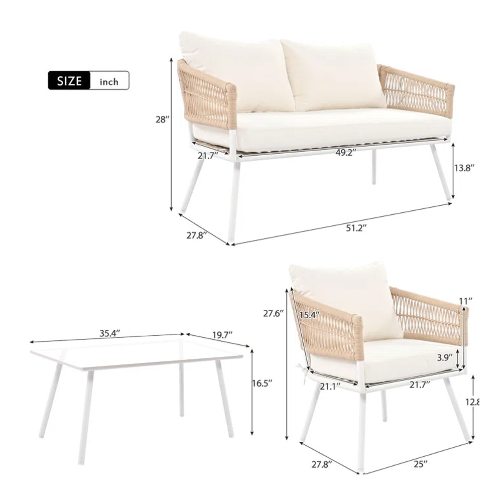 Frias Outdoor Sofa Set 2 Seater, 2 Single seater and 1 Center Table Braided & Rope