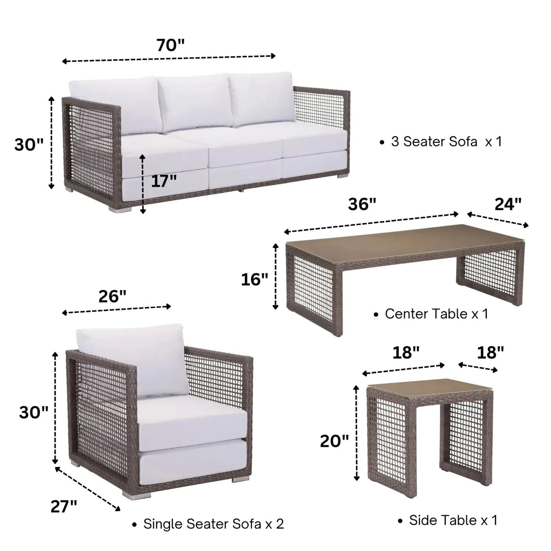 Coco Outdoor Sofa Set 3 Seater , 2 Single seater and 1 Center Table (Brown)