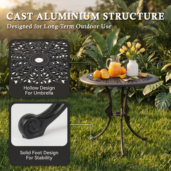 Ziska Cast Aluminium Garden Patio Seating 2 Chair and 1 Table Set (Black)
