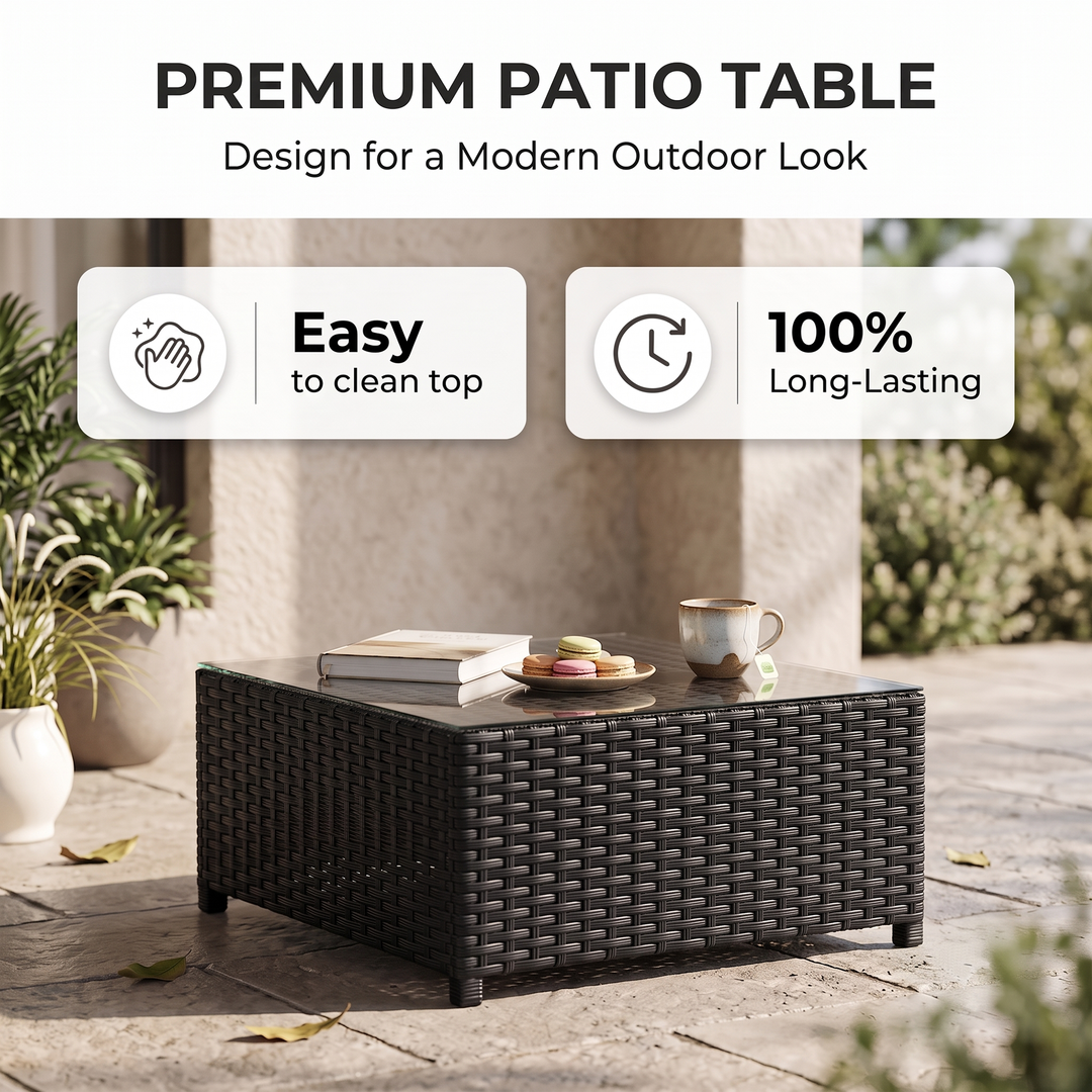 Slue Outdoor Sofa Set 5 Seater , Single seater With Ottoman and 1 Center Table Set (Black)