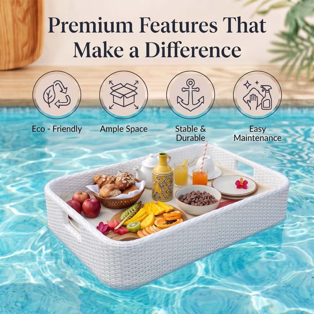 Rocío Luxury Floating Serving Tray For Swimming Pool - White( Rectangle )