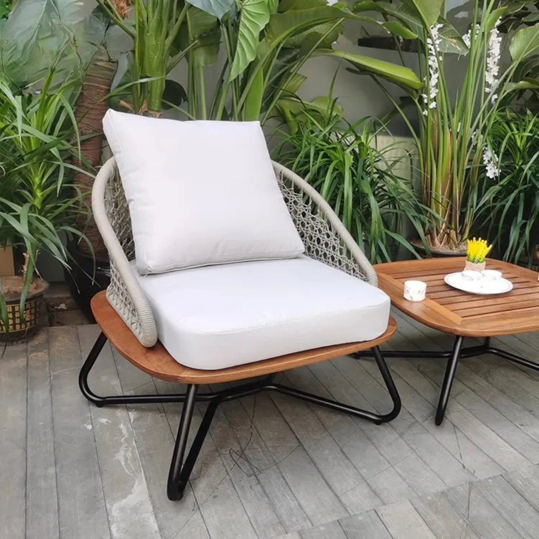 Noa Outdoor Patio Seating Set 2 Chairs and 1 Table Set (White) Braided And Rope
