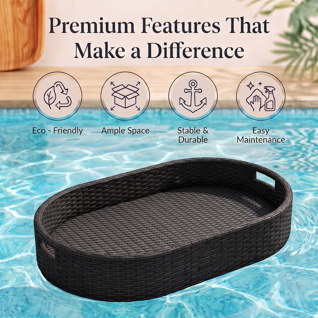 Oval Luxury Floating Serving Tray For Swimming Pool - Black (Oval)