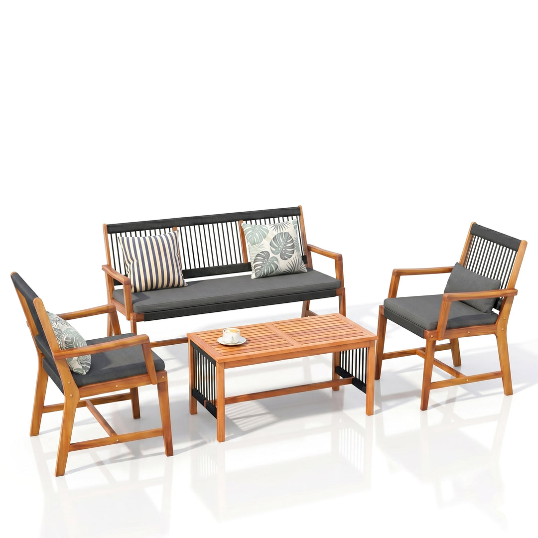 Folk Outdoor Garden Balcony Sofa Set 2 Seater , 2 Single Seater 1 Center Table Set (Black) Braided and Rope