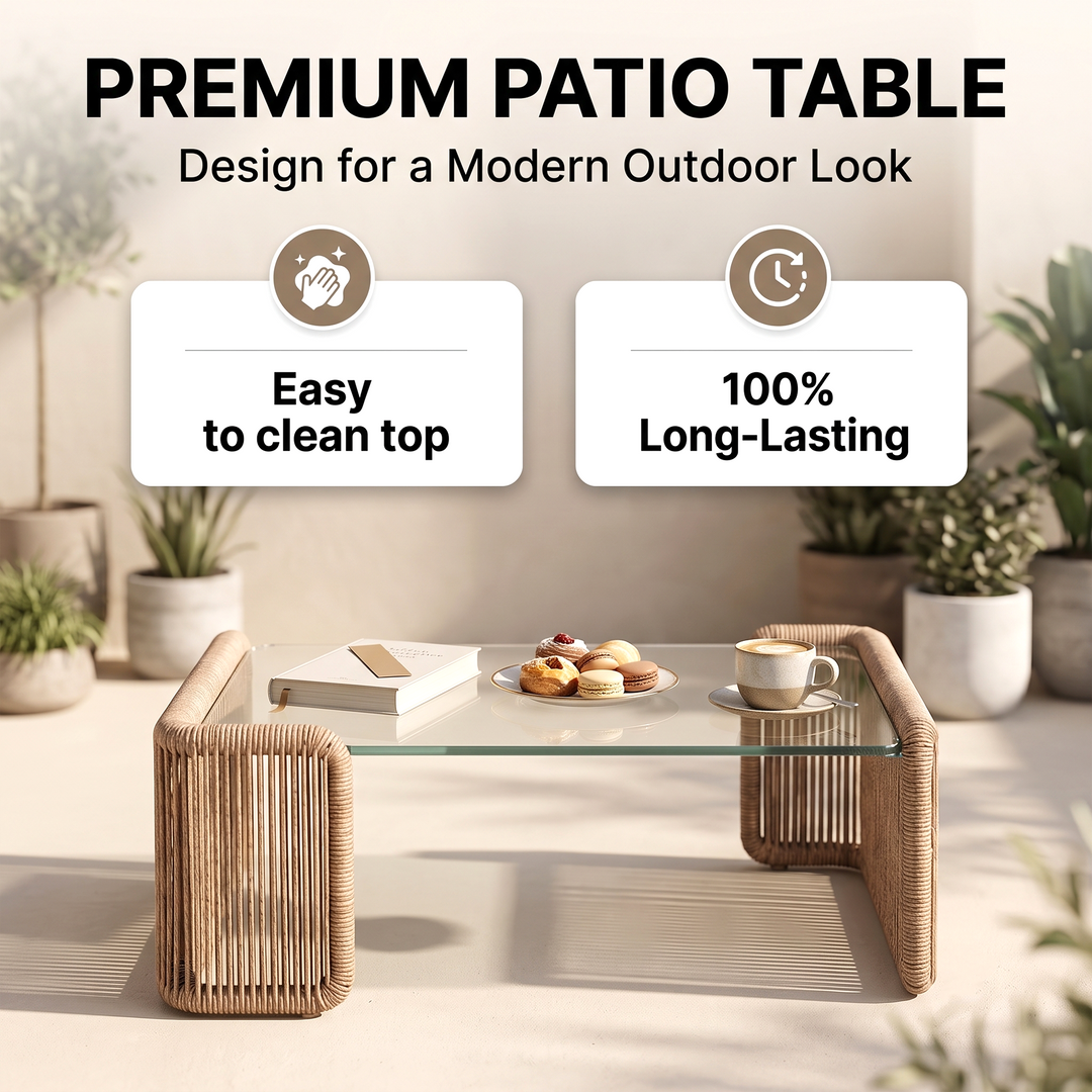 Parlak Outdoor Garden Balcony Sofa Set 2 Seater, 2 Single seater and 1 Center Table  Set (Beige) Braided & Rope