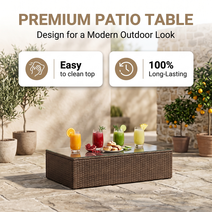 Olivier Outdoor Sofa Set 4 Seater ,2 Seater, 2 Single Seater and 2 Center Table with 2 Ottoman Set (Brown +Cream)