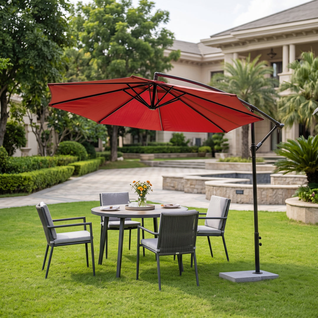 Aqua Luxury Side Pole Garden Umbrella With Stand (Round, Mahroon)