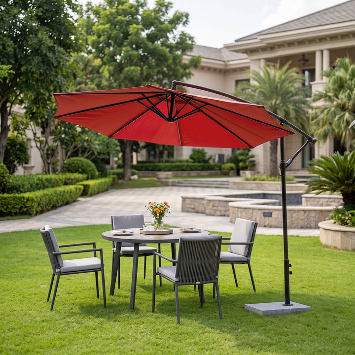 Aqua Luxury Side Pole Garden Umbrella With Stand (Round, Mahroon)