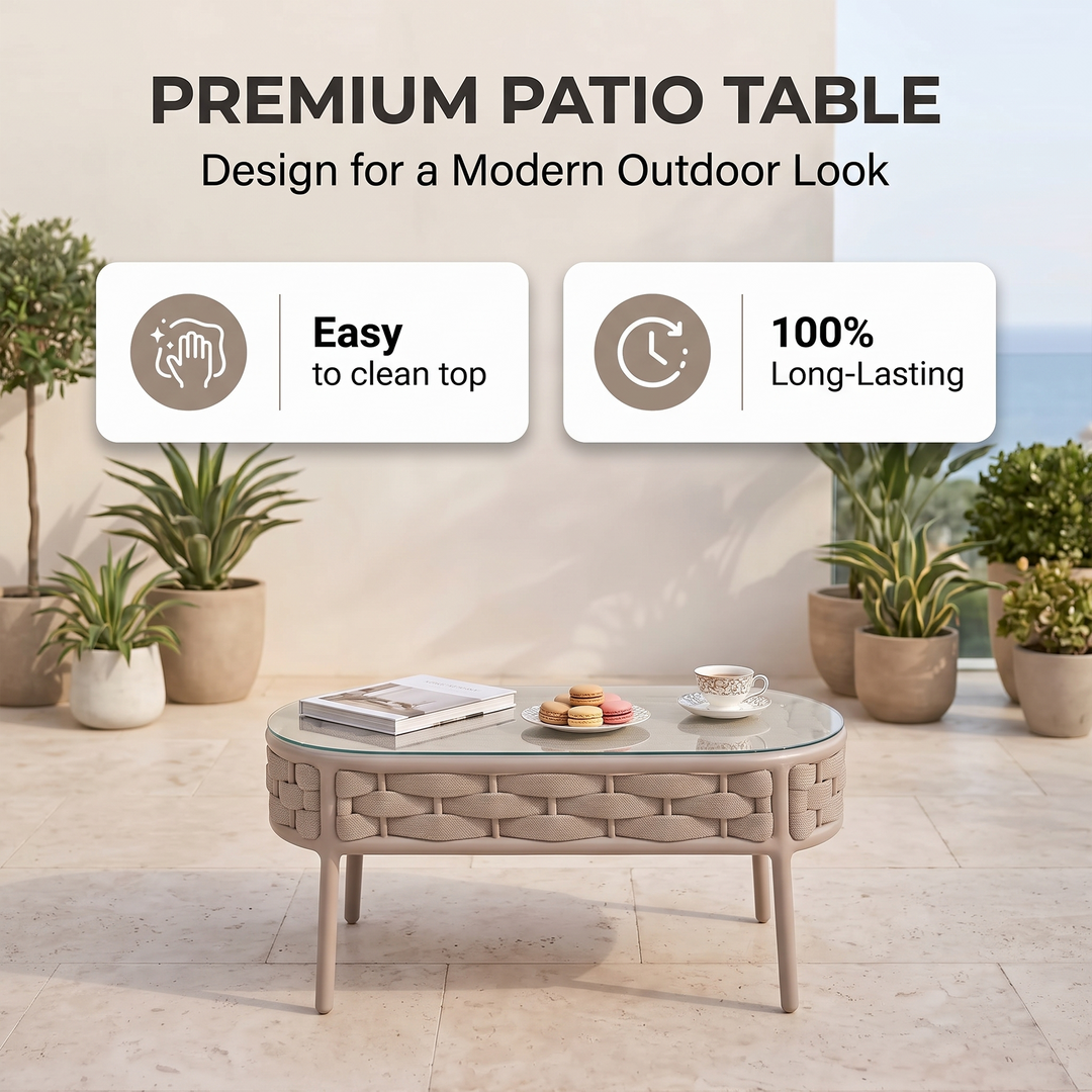 Nivio Outdoor Garden Balcony Sofa Set 2 Seater, 2 Single seater and 1 Center Table Set ( Biege) Braid & Rope