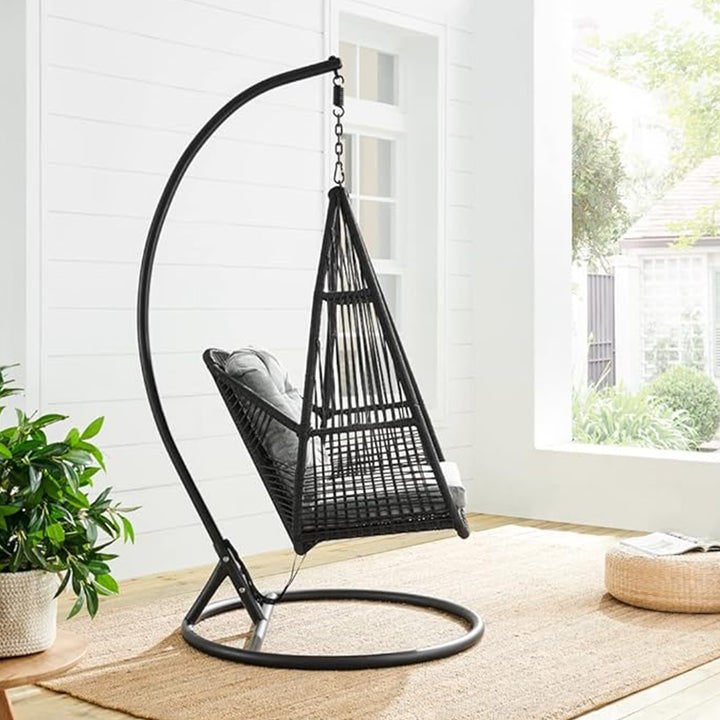 Eloisa Single Seater Hanging Swing With Stand For Balcony , Garden (Black) Braided & Rope (Copy)