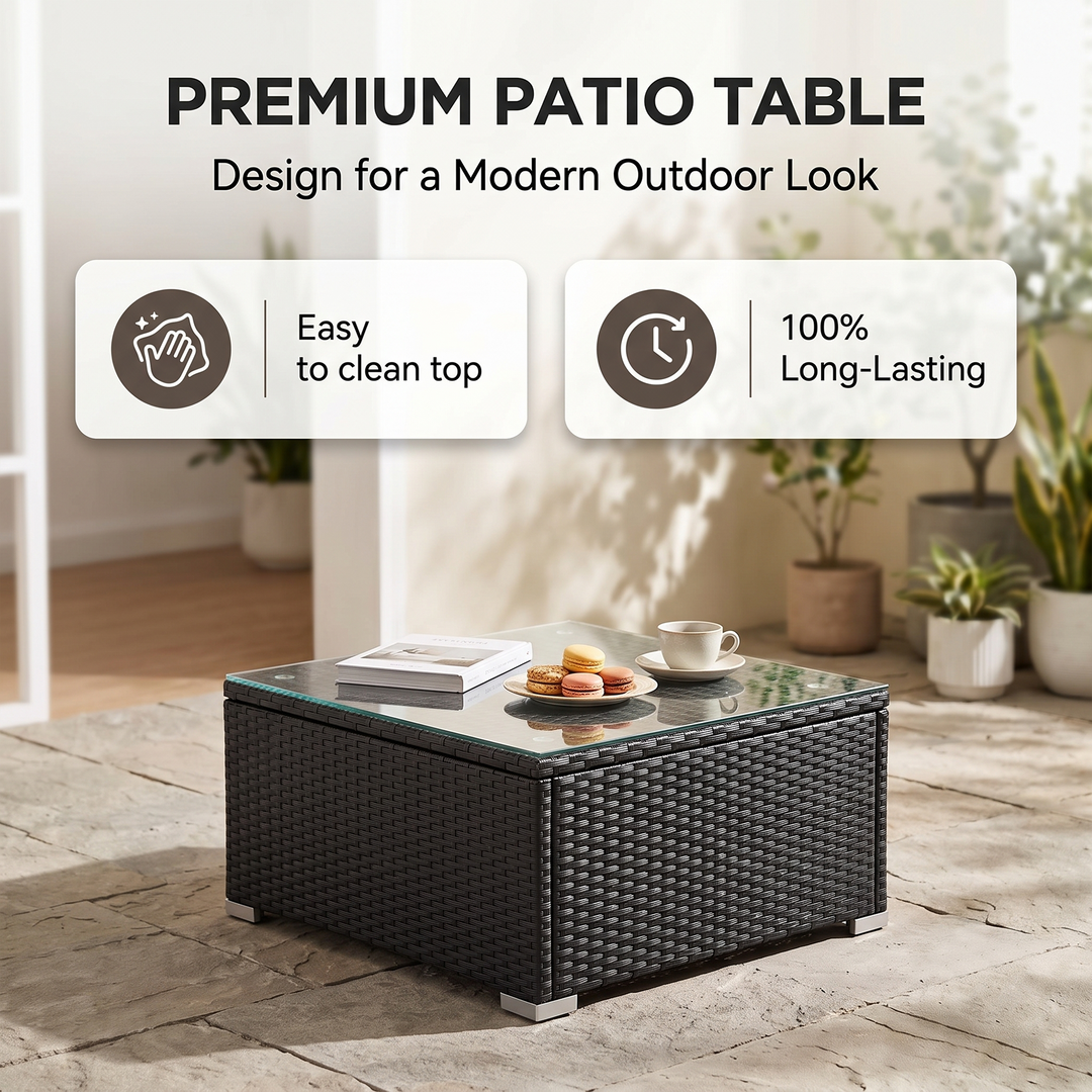 Ollie Outdoor Patio Sofa Set 4 Seater and 1 Table With 1 Ottoman Set (Black + Cream)