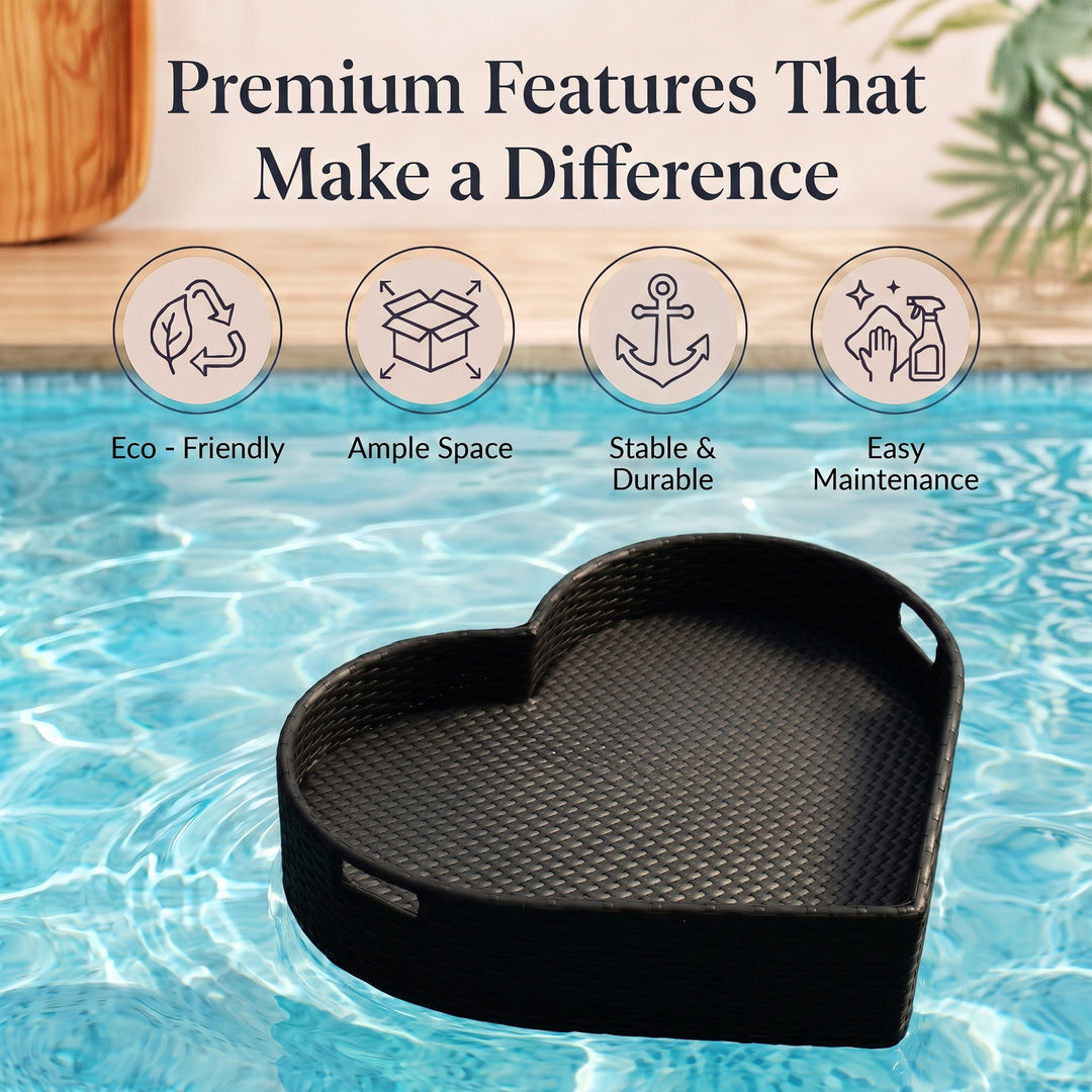 Núria Luxury Floating Serving Tray For Swimming Pool - Black (Heart Shape)