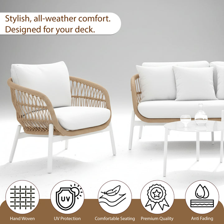 Seibi Outdoor Garden Balcony Sofa Set 2 Seater , 2 Single Seater 2 Center Table Set Braided and Rope