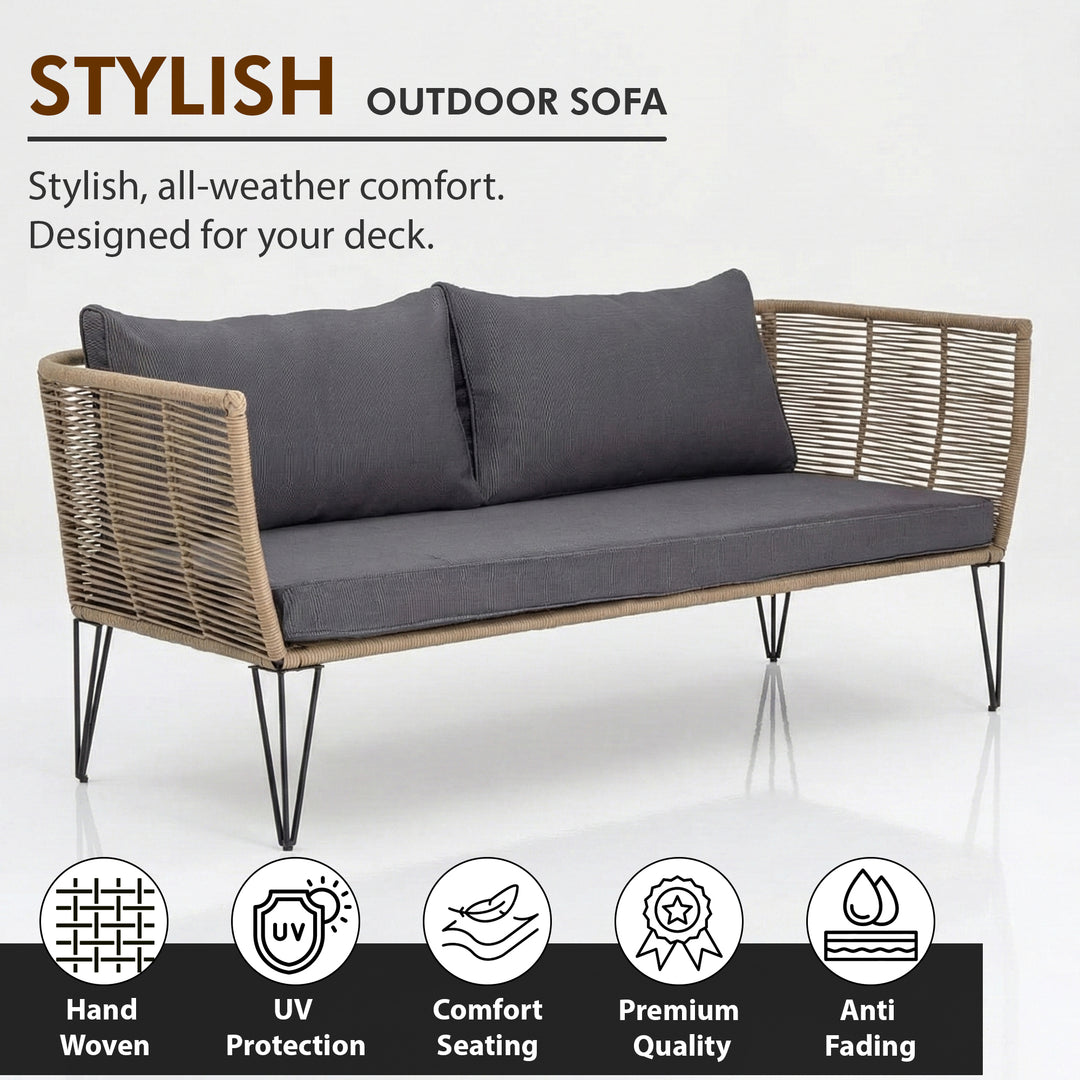 Oaka Outdoor Sofa 2 Seater (Beige) Braided & Rope