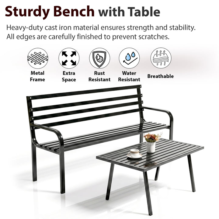 Boyle Metal 3 Seater and 1 Table Garden Bench for Outdoor Park - (Black)