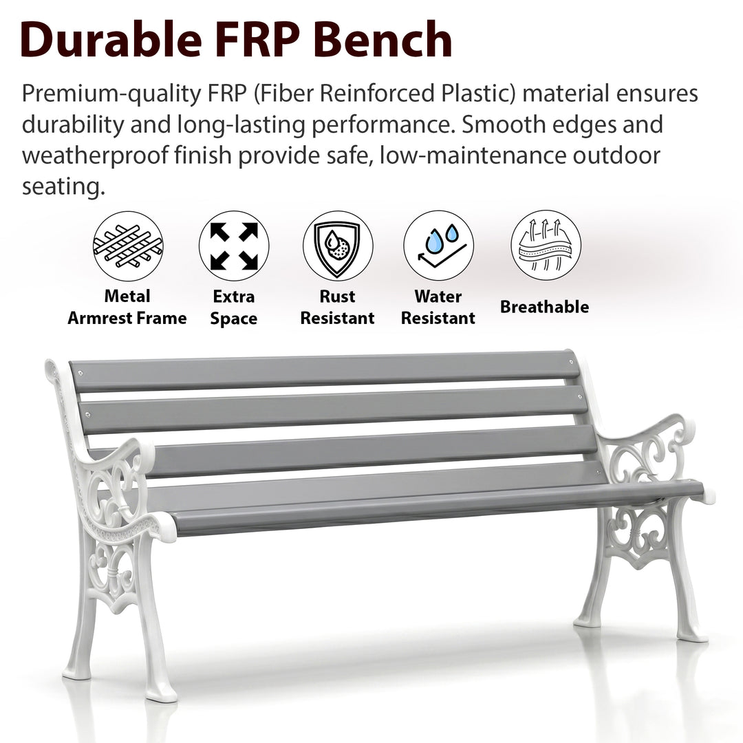 Eira Cast Iron 3 Seater FRP Garden Bench for Outdoor Park - (White + Grey)