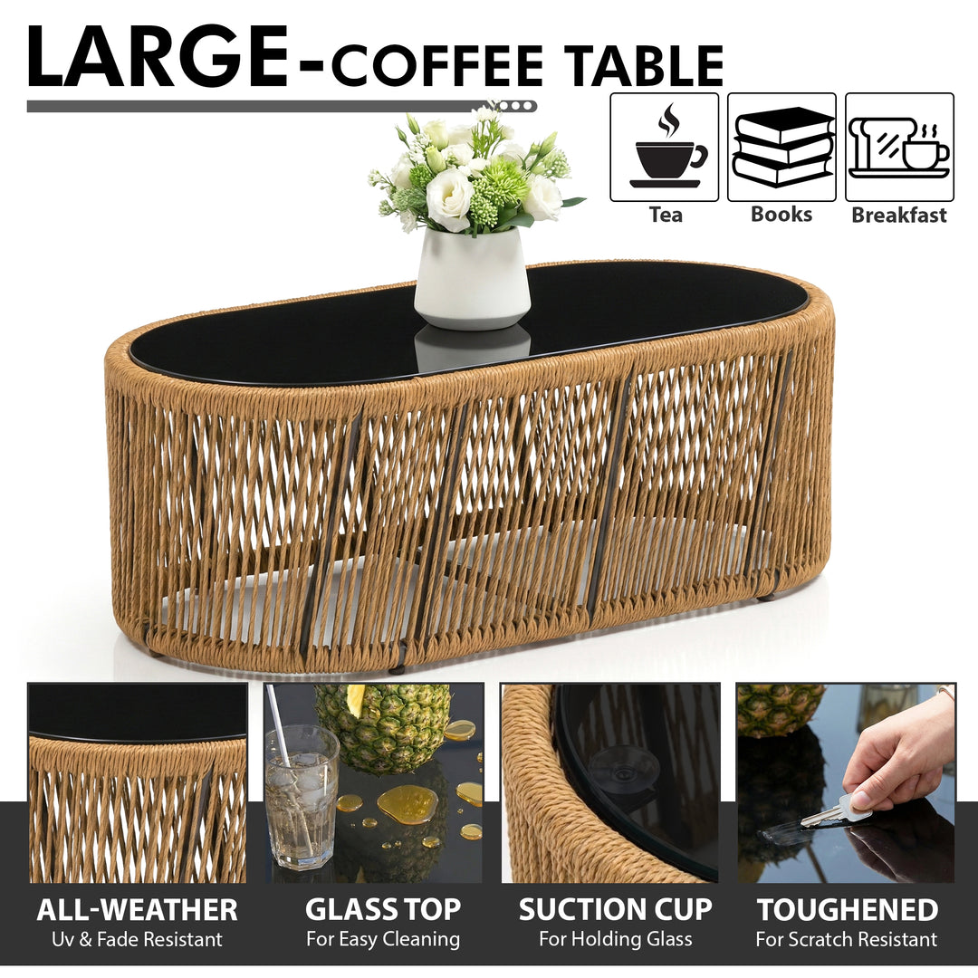 Willa Outdoor Sofa Set 2 Seater , 2 Single seater and 1 Center Table Set (Beige) Braided & Rope