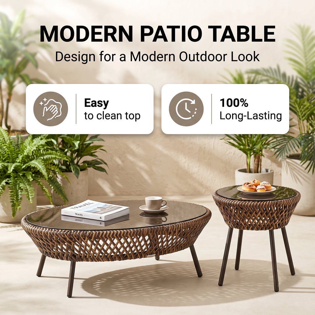 Gustavo Outdoor Sofa Set 2 Seater , 2 Single seater , 1 Side table and 1 Center Table (Brown)