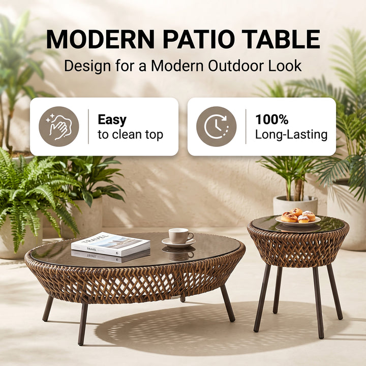Gustavo Outdoor Sofa Set 2 Seater , 2 Single seater , 1 Side table and 1 Center Table (Brown)