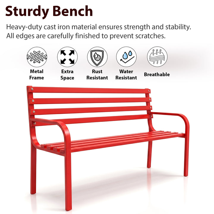 Clever Metal 3 Seater Garden Bench for Outdoor Park - (Red)