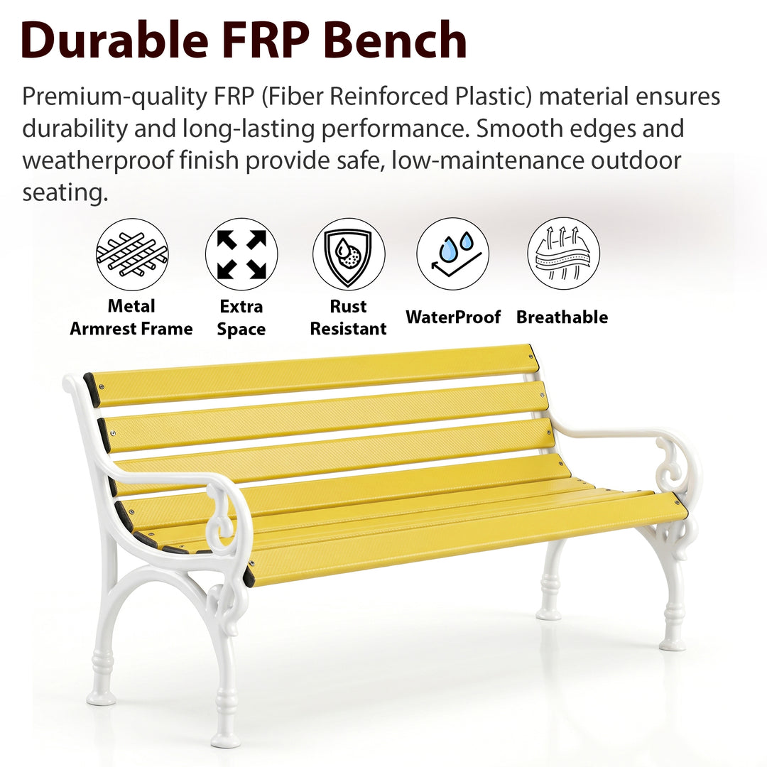 Trefor Cast Iron 3 Seater FRP Garden Bench for Outdoor Park - (White + Yellow)