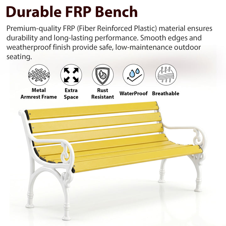 Trefor Cast Iron 3 Seater FRP Garden Bench for Outdoor Park - (White + Yellow)