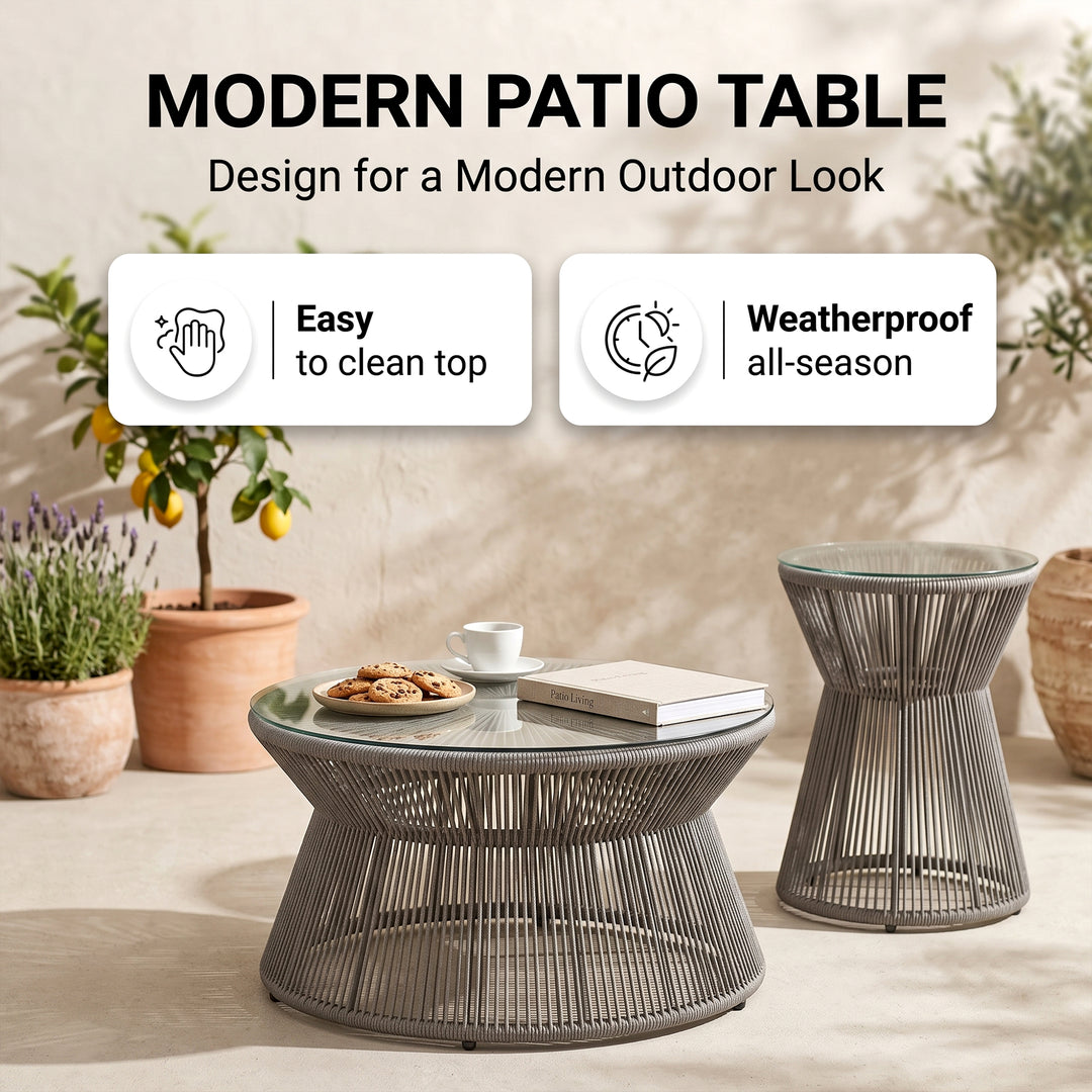 Juanito Outdoor Sofa Set 2 Seater, 1 Single Seater, 1 Side Table and 1 Center Table Set (Grey) Braided & Rope