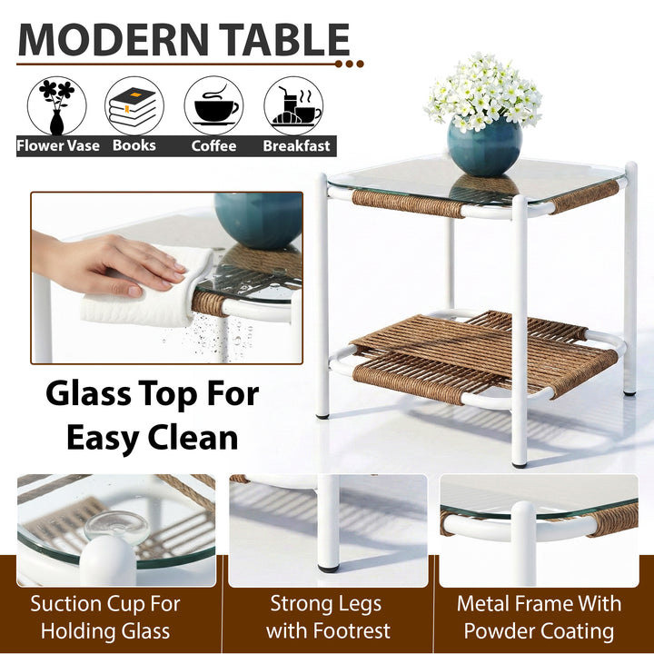 Oreva Outdoor Patio Seating Set 2 Chairs and 1 Table Set (Beige) Braided & Rope