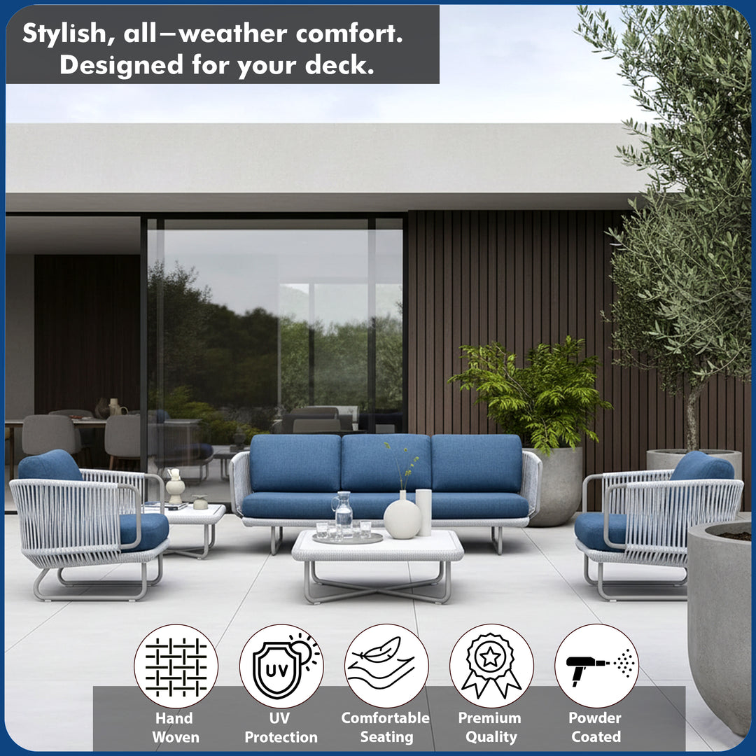 Astoir Outdoor Garden Balcony Sofa Set 3 Seater , 2 Single Seater and 1 Center Table Set Braid & Rope (Grey)