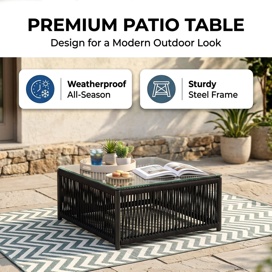 Adán Outdoor Sofa Set 3 Seater and 1 Center Table Set Braided & Rope