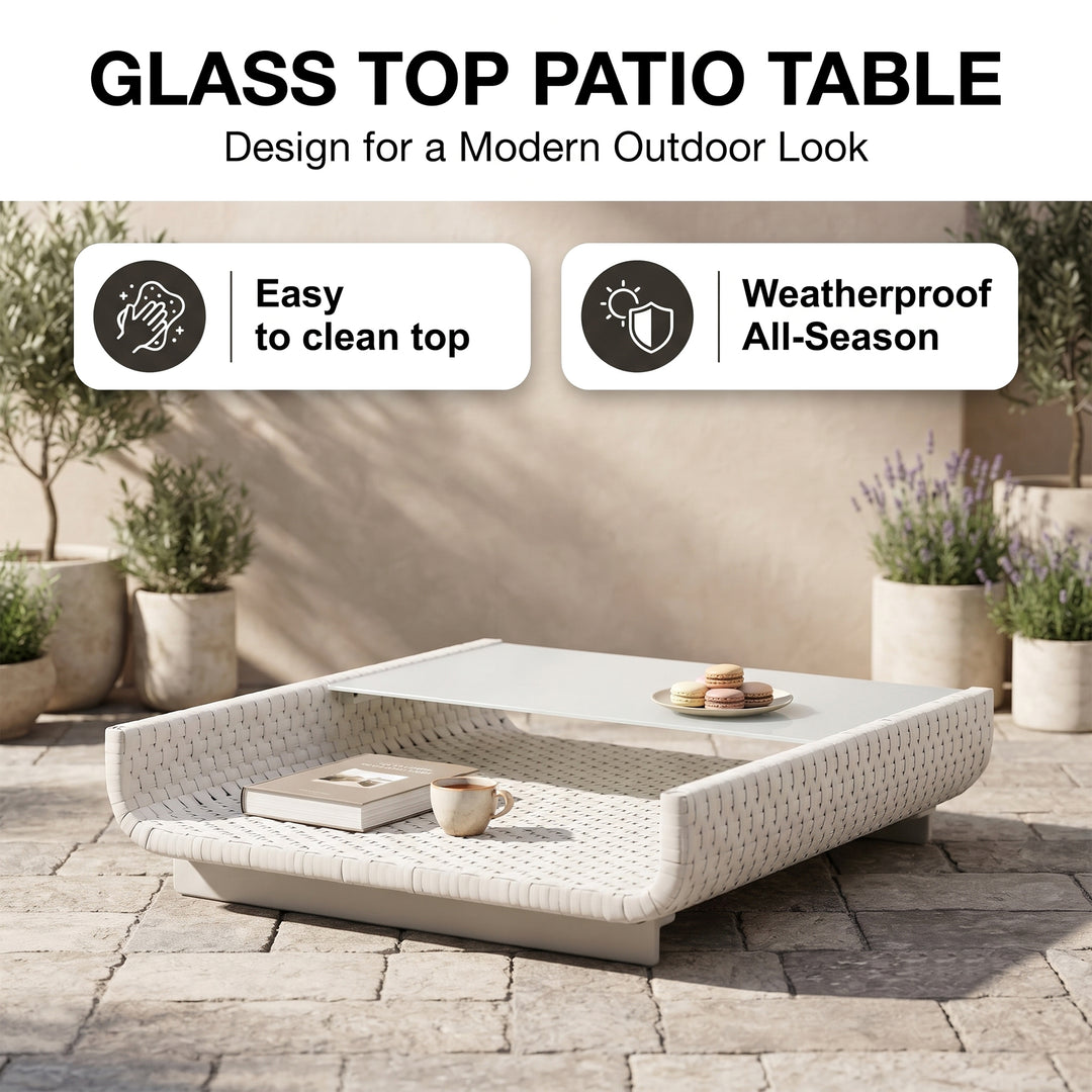 Aris Outdoor Garden Balcony Sofa Set 5 Seater ,1 Center Table With 1 Ottoman Set (White)