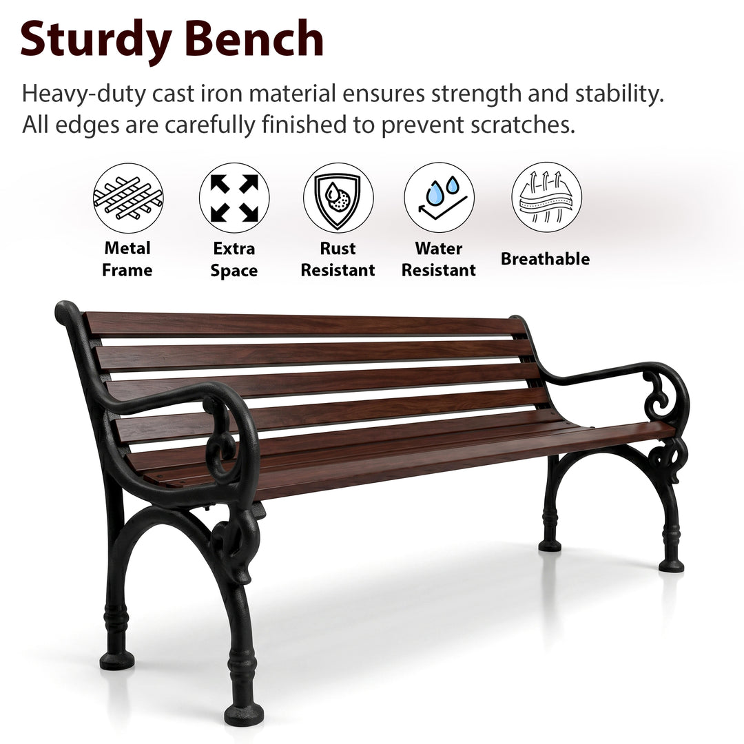 Ruben Cast Iron 3 Seater Garden Bench for Outdoor Park - (Brown)