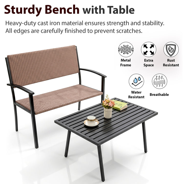 Zac Wicker 2 Seater and 1 Table Garden Bench for Outdoor Park - (Honey)