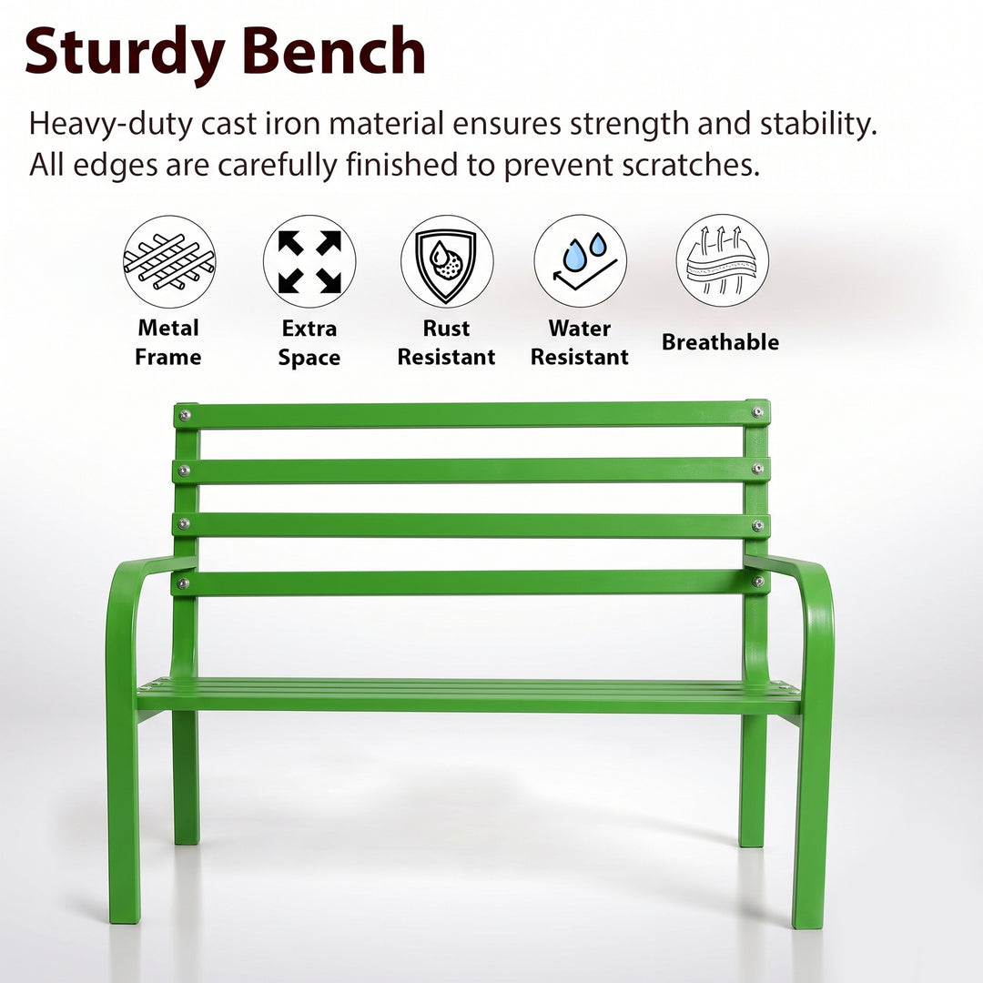 Corp Metal 2 Seater Garden Bench for Outdoor Park - (Green)