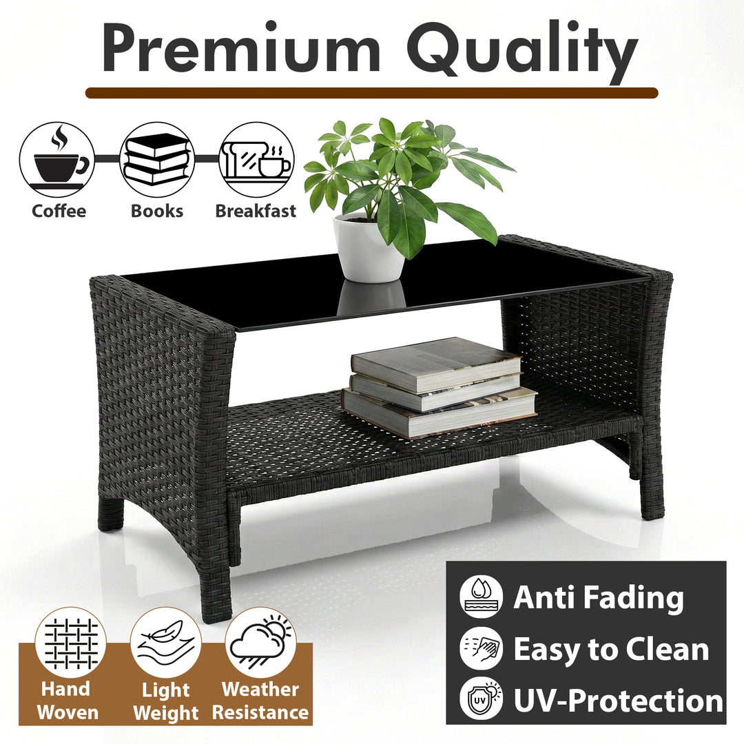 Feya Outdoor Sofa Set 2 Seater, 2 Single seater and 1 Center Table Set (Black)