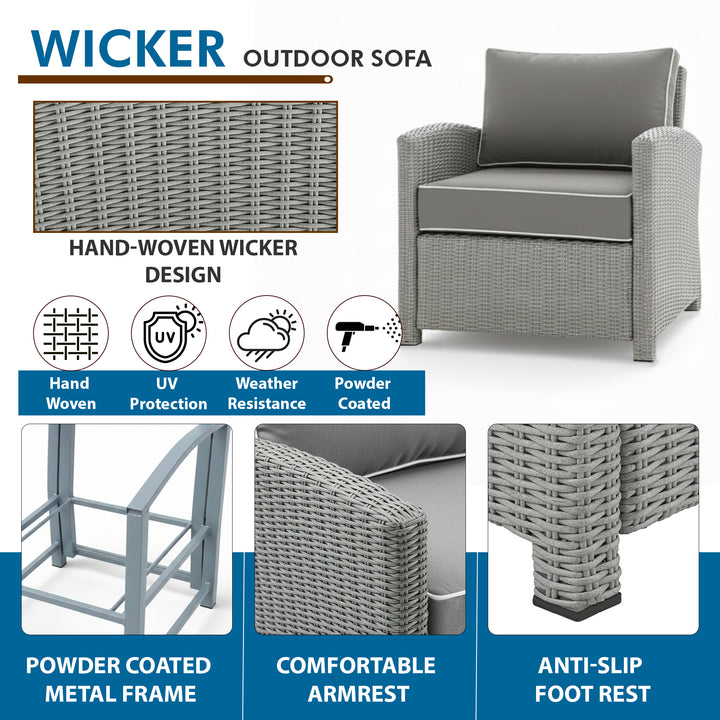 Bien Outdoor Garden Balcony Sofa Set 3 Seater, 2 Single seater, 2 Ottoman and 1 Center Table Conversation Set (Grey)