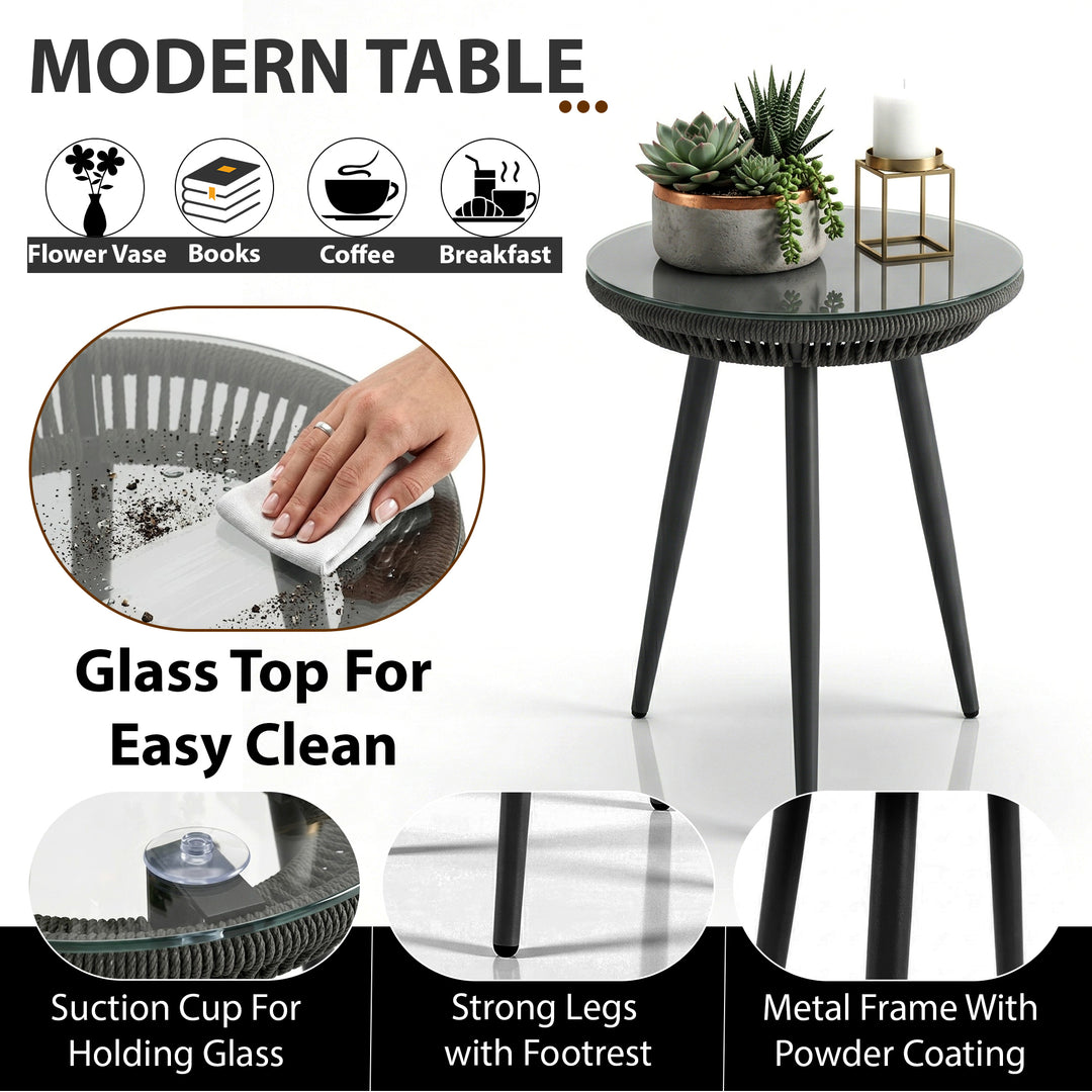 Remame Outdoor Patio Seating Set 2 Chairs and 1 Table Set (Grey) Braided & Rope
