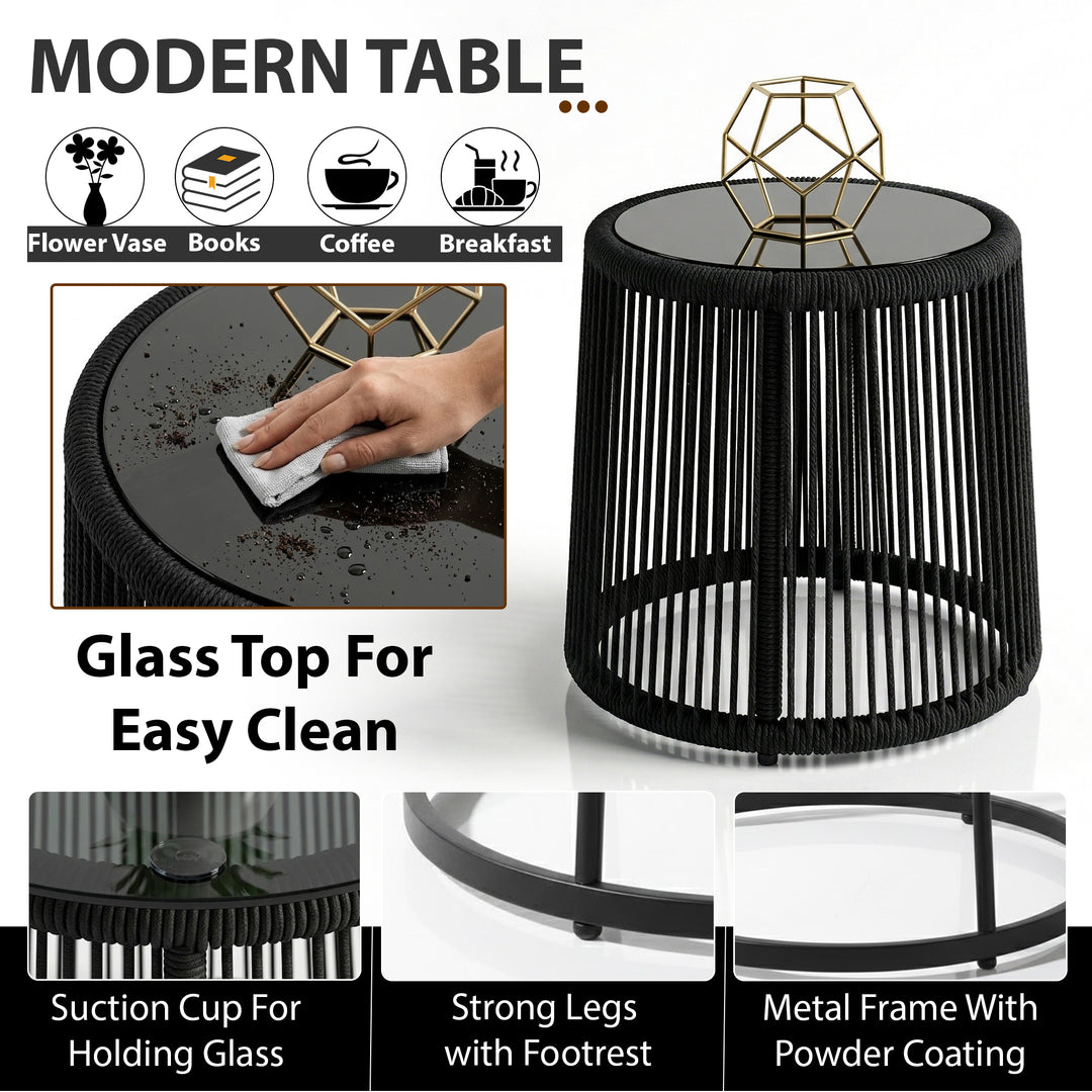 Luigi Outdoor Patio Seating Set 2 Chairs and 1 Table Set (Black) Braided & Rope