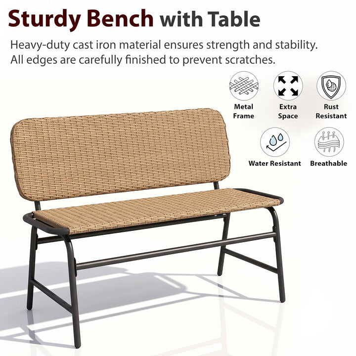 Ricci Wicker 2 Seater Garden Bench for Outdoor Park (Honey)