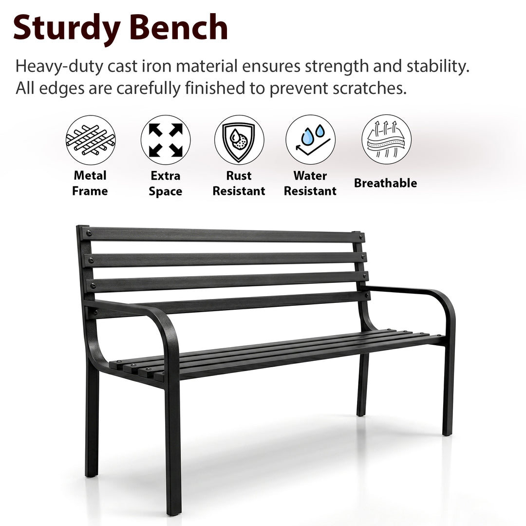 Faam Metal 3 Seater Garden Bench for Outdoor Park - (Black)