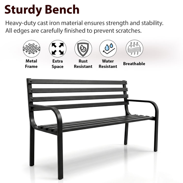 Faam Metal 3 Seater Garden Bench for Outdoor Park - (Black)