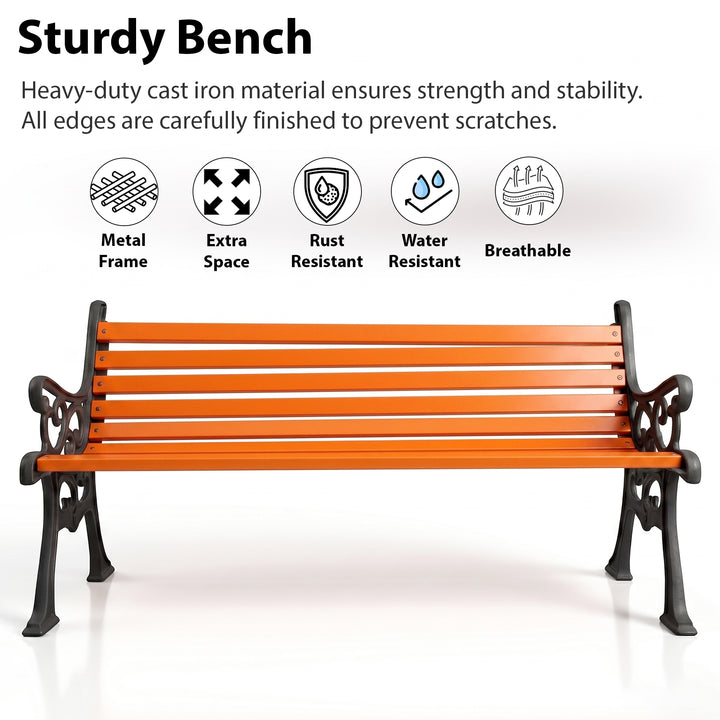 Crafty Cast Iron 3 Seater Garden Bench for Outdoor Park - (Black + Orange)