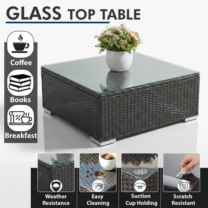 Mimi Outdoor Garden Balcony Sofa Set  3 Seater , 2 Seater ,2 Single Seater and 1 Center Table With 1 Side Table and 1 Ottoman Set (Brown)