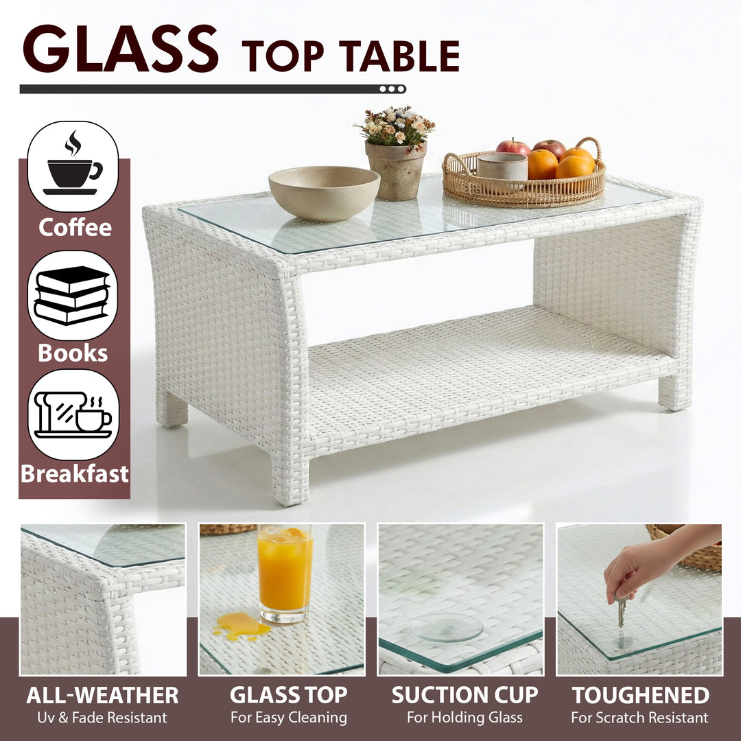 Adara Outdoor Sofa Set 2 Seater, 2 Single seater and 1 Center Table (White)