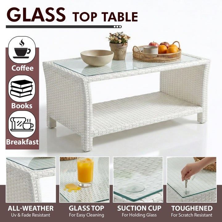 Adara Outdoor Sofa Set 2 Seater, 2 Single seater and 1 Center Table (White)