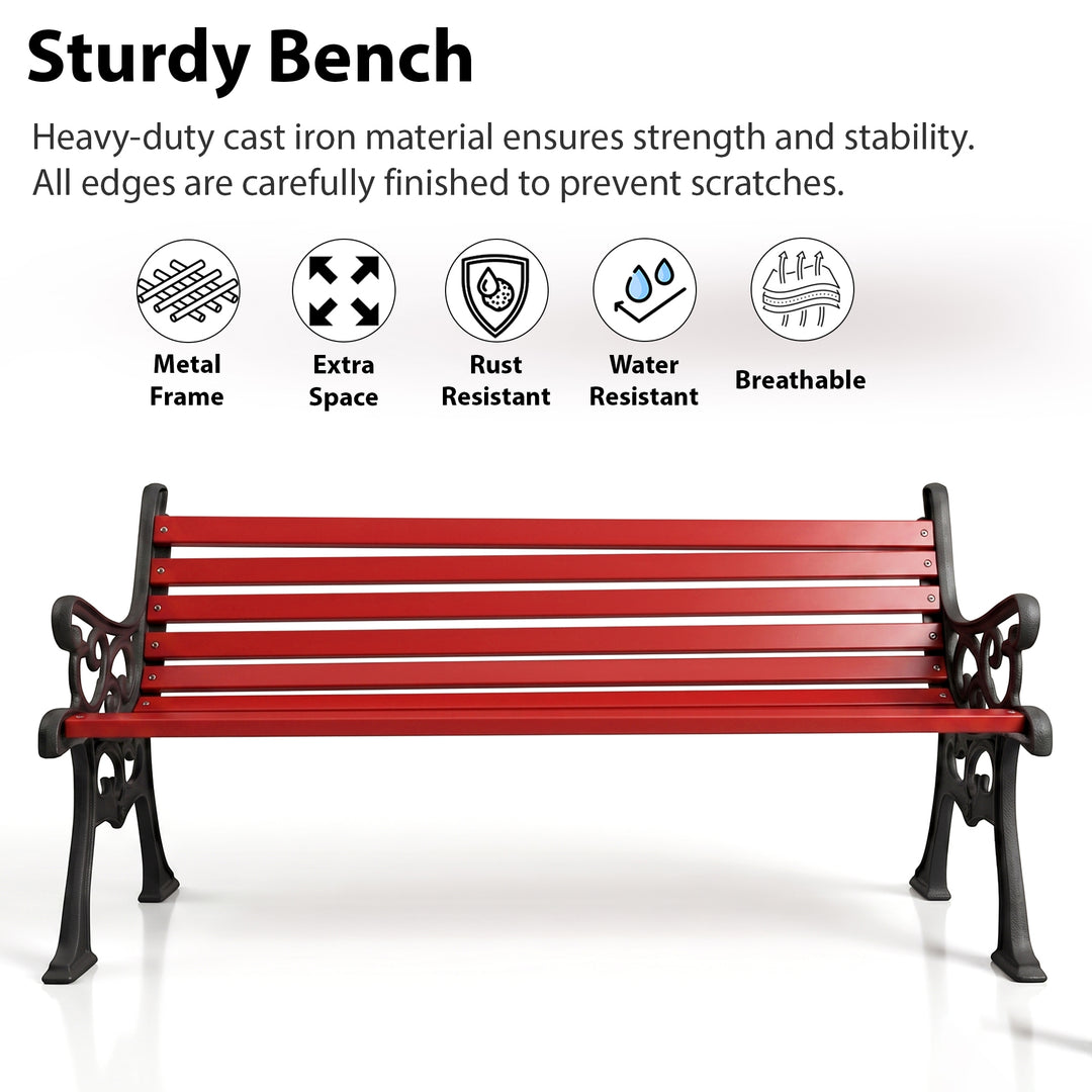 Rely Cast Iron 3 Seater Garden Bench for Outdoor Park - (Black + Red)
