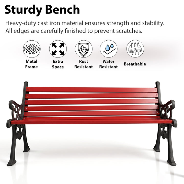 Rely Cast Iron 3 Seater Garden Bench for Outdoor Park - (Black + Red)