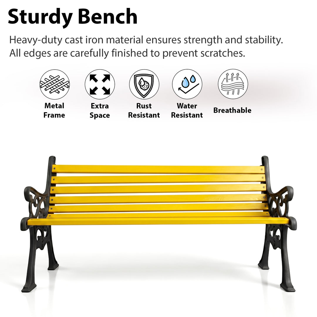 Strive Cast Iron 3 Seater Garden Bench for Outdoor Park - (Black + Yellow)