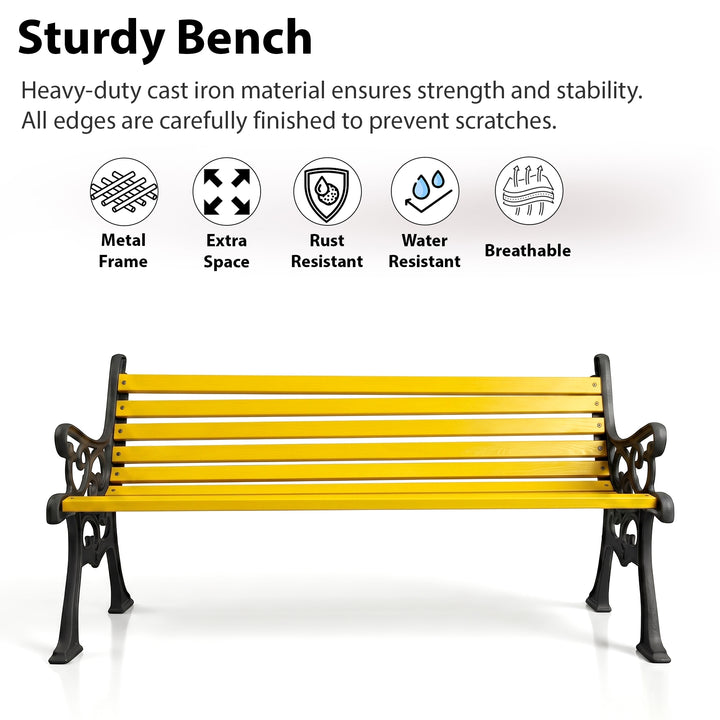 Strive Cast Iron 3 Seater Garden Bench for Outdoor Park - (Black + Yellow)